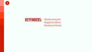 3




    KEYFINDERS:   - Memória emocional
                  - Resgate da infância
                  - Ressônancia familiar
 
