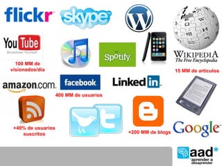 100 MM de
visionados/día                                              15 MM de artículos



                    400 MM de usuarios




 +40% de usuarios
    suscritos                            +200 MM de blogs
 