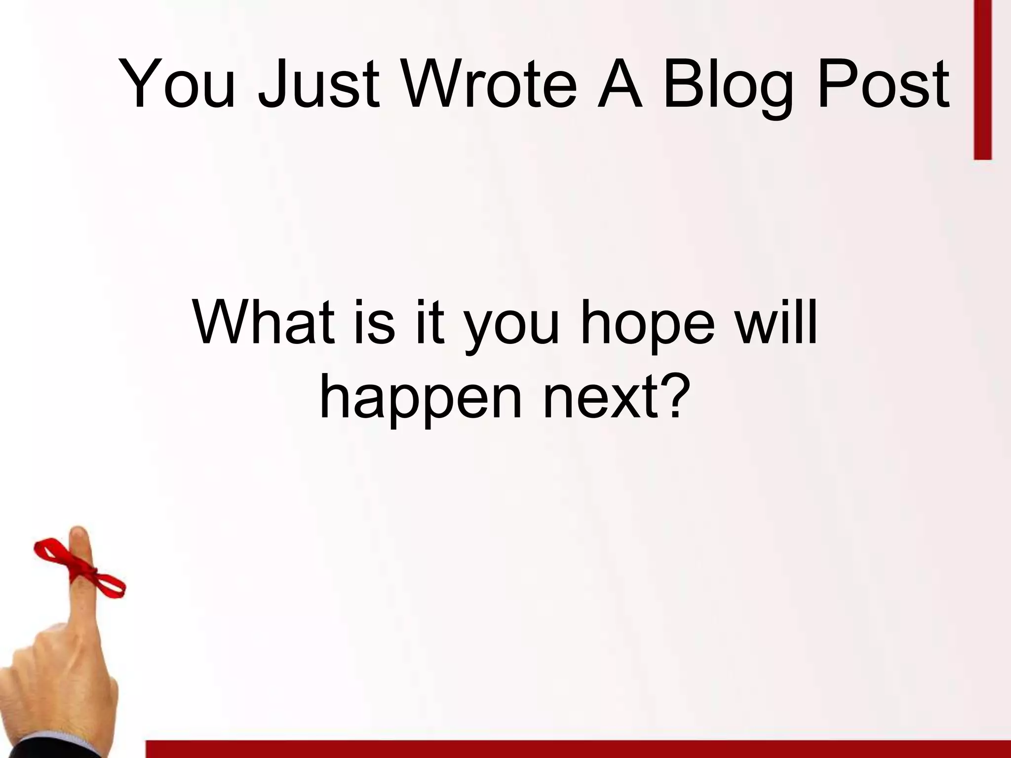 Main Points Today
1. Personal branding is a huge
opportunity and responsibility
2. Being searchable and shareable is
good for your business
3. Proper operating principles are the
key to success
 