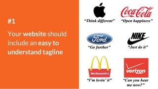 #1
Your website should
include an easy to
understand tagline
 