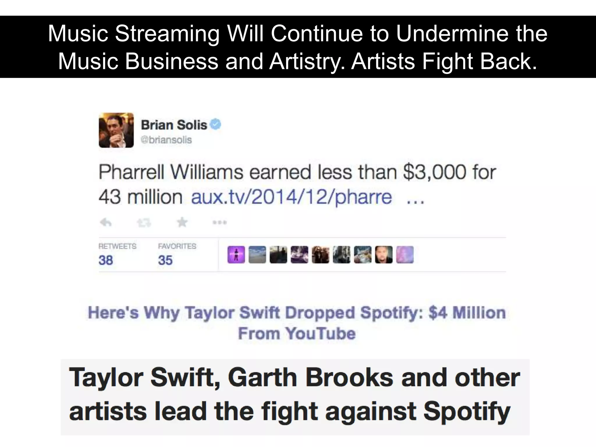 Music Streaming Will Continue to Undermine the
Music Business and Artistry. Artists Fight Back.
 