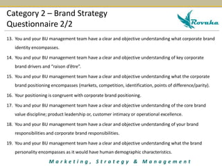 M a r k e t i n g , S t r a t e g y & M a n a g e m e n t
Category 2 – Brand Strategy
Questionnaire 2/2
13. You and your B...
