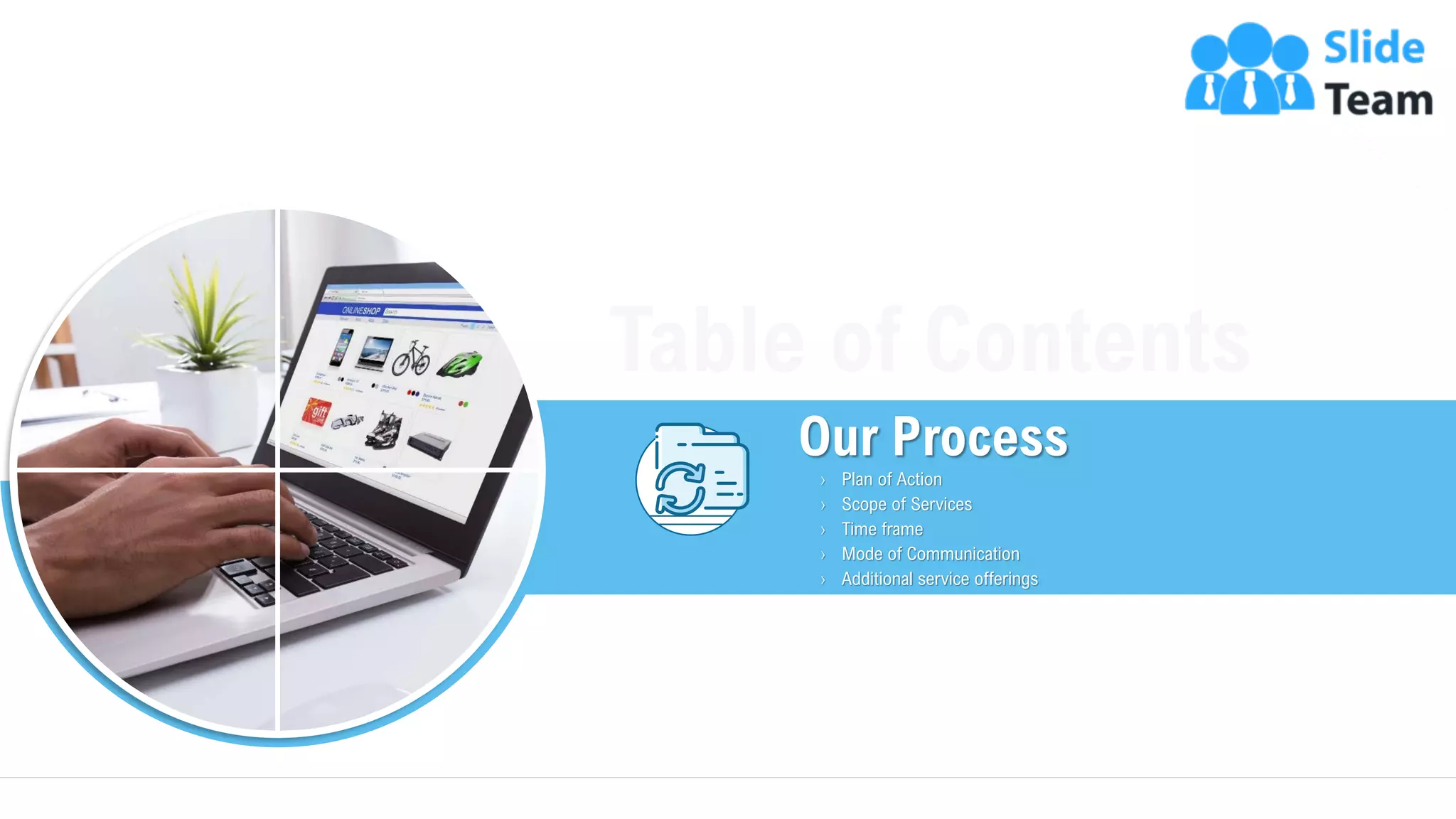 6
Our Process
› Plan of Action
› Scope of Services
› Time frame
› Mode of Communication
› Additional service offerings
 