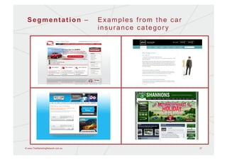 Segmentation –                    Examples from the car
                                   insurance category




© www.TheMarketingNetwork.com.au                           37
 