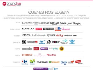 Somos líderes en distintas industrias desde hace más de 10 años, lo cual nos otorgó la
experiencia y conocimiento para entender, implementar y potenciar la experiencia Omnichannel.
QUIENES NOS ELIGEN?
 