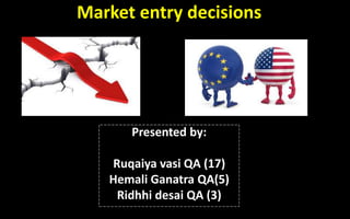 Market entry decisions
Presented by:
Ruqaiya vasi QA (17)
Hemali Ganatra QA(5)
Ridhhi desai QA (3)
 