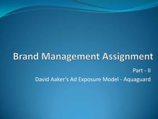 Part - II
David Aaker’s Ad Exposure Model - Aquaguard
 