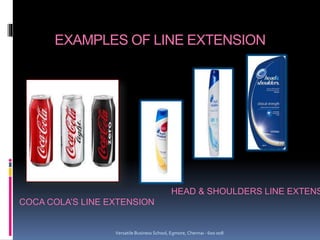 EXAMPLES OF LINE EXTENSION
COCA COLA’S LINE EXTENSION
HEAD & SHOULDERS LINE EXTENS
Versatile Business School, Egmore, Chennai - 600 008
 
