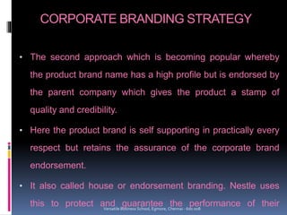 CORPORATE BRANDING STRATEGY
• The second approach which is becoming popular whereby
the product brand name has a high prof...