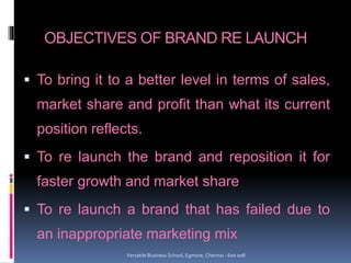 OBJECTIVES OF BRAND RE LAUNCH
 To bring it to a better level in terms of sales,
market share and profit than what its cur...