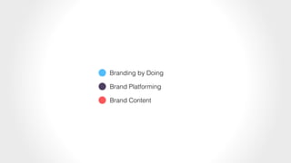 Branding by Doing
Brand Platforming
Brand Content
 