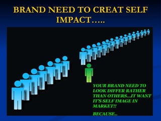 BRAND NEED TO CREAT SELF IMPACT….. YOUR BRAND NEED TO LOOK DIFFER RATHER THAN OTHERS…IT WANT IT’S SELF IMAGE IN MARKET!! BECAUSE.. 
