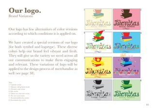 Our logo.
Brand Variatons
Our logo has few alternatives of color versions
according to which conditions it is applied on.
We have created a special versions of our logo
(for both symbol and logotype). These diverse
colors help our brand feel vibrant and fresh.
They will give us the variety we need across all
our communications to make them engaging
and relevant. These variations of logo will be
applied to the design process of merchandise as
well (see page 38).
Notes:
1. Corporate version
2. Stationery and garment version
3. Christmas event version
4. Kids version
5. Chinese new year event version
6. New year event version
7. Newsprint publication version
8. Envorinment day version
14
 