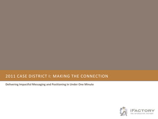 2011 CASE district i: Making the connection Delivering Impactful Messaging and Positioning in Under One Minute 
