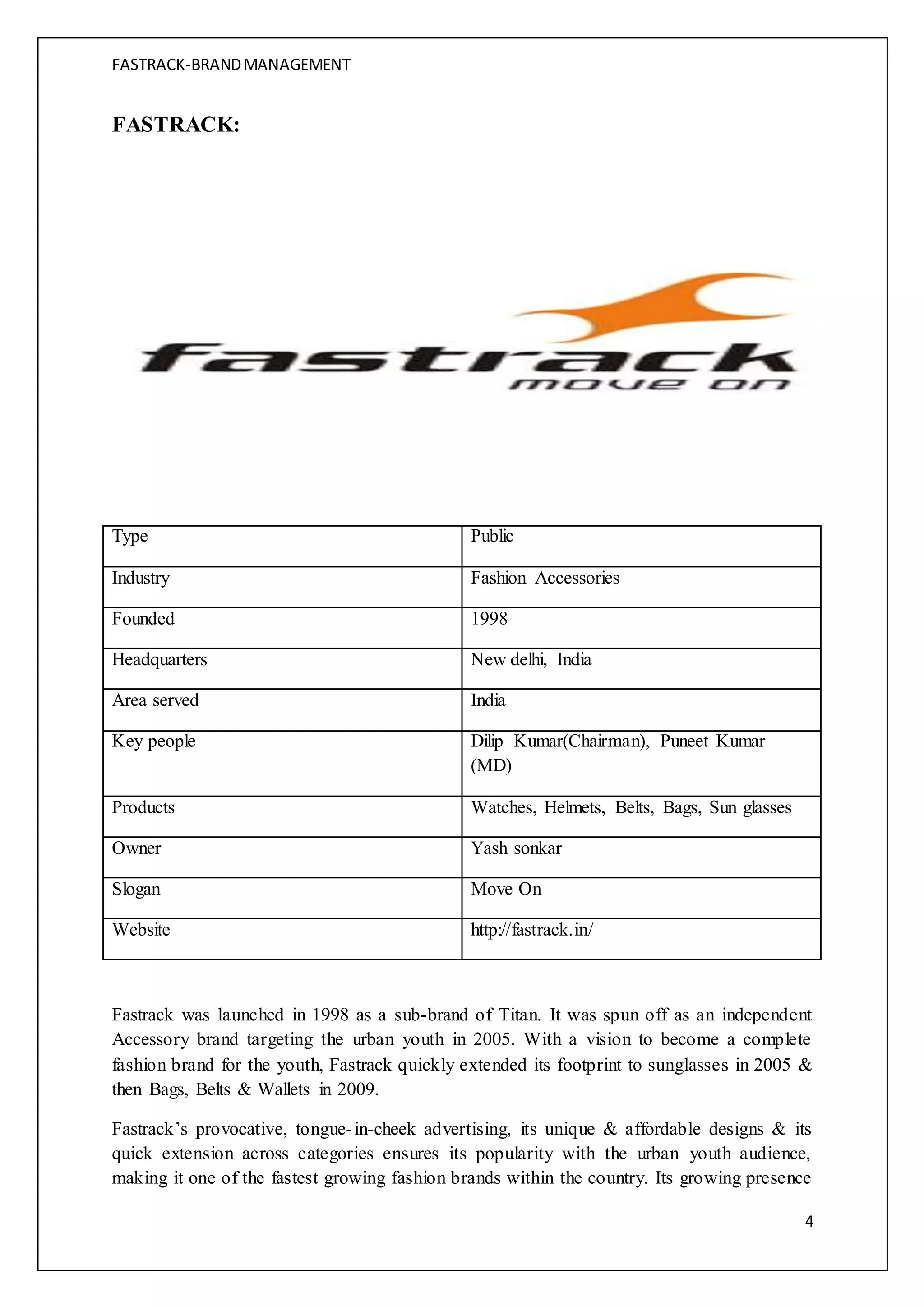 Study on Brand management of fastrack | DOCX