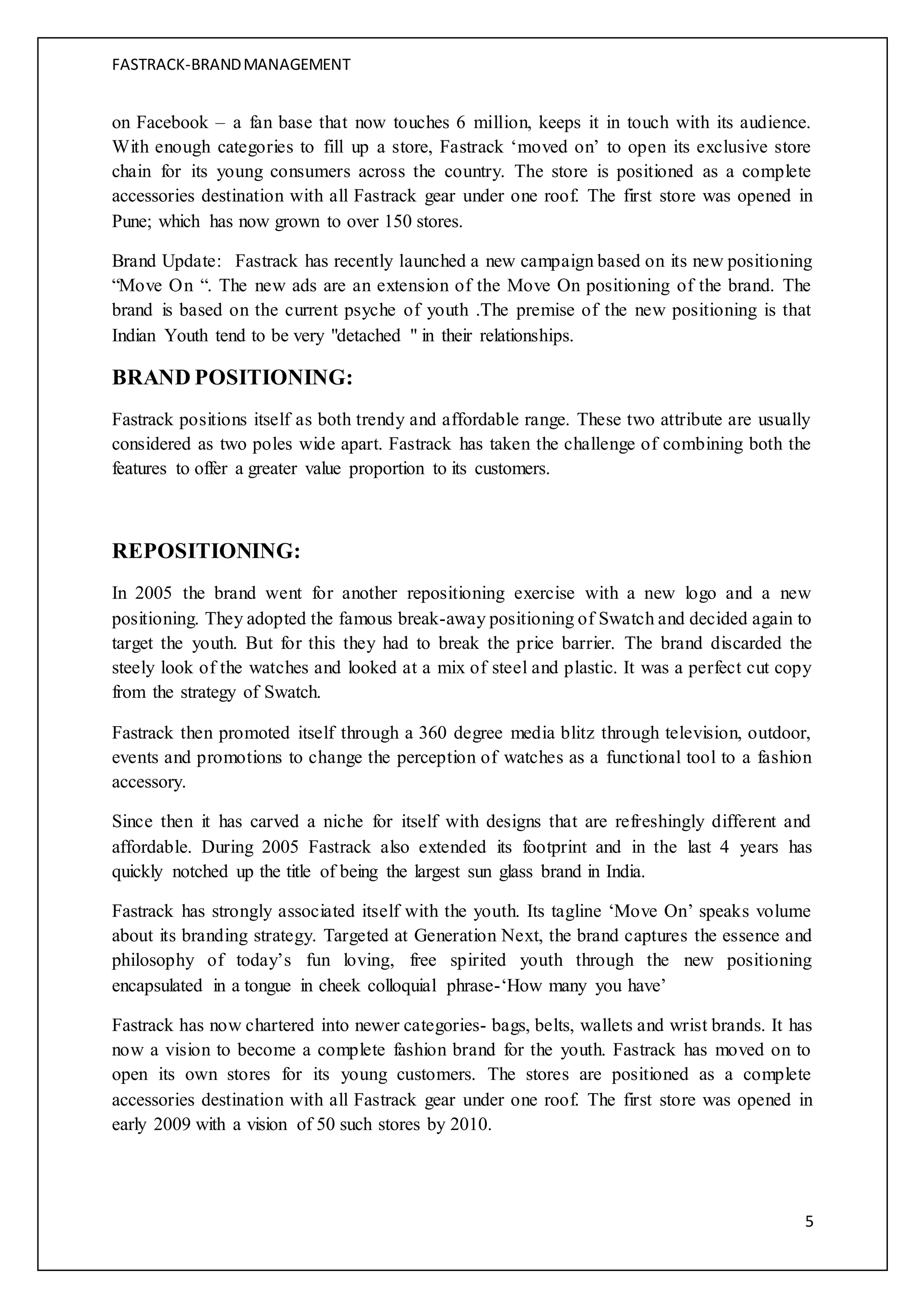 Study on Brand management of fastrack | DOCX