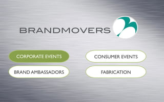 FABRICATION
CONSUMER EVENTS
BRAND AMBASSADORS
CORPORATE EVENTS
 