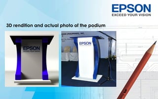 3D rendition and actual photo of the podium
 