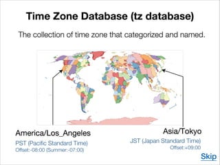 PST (Pacific Standard Time)
Offset:-08:00 (Summer:-07:00)
JST (Japan Standard Time)
Offset:+09:00
Skip
 
