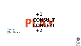 +1

             PLAY
              CONSULT
              CONCEPT
Twitter:
@BartHufen     +2
 
