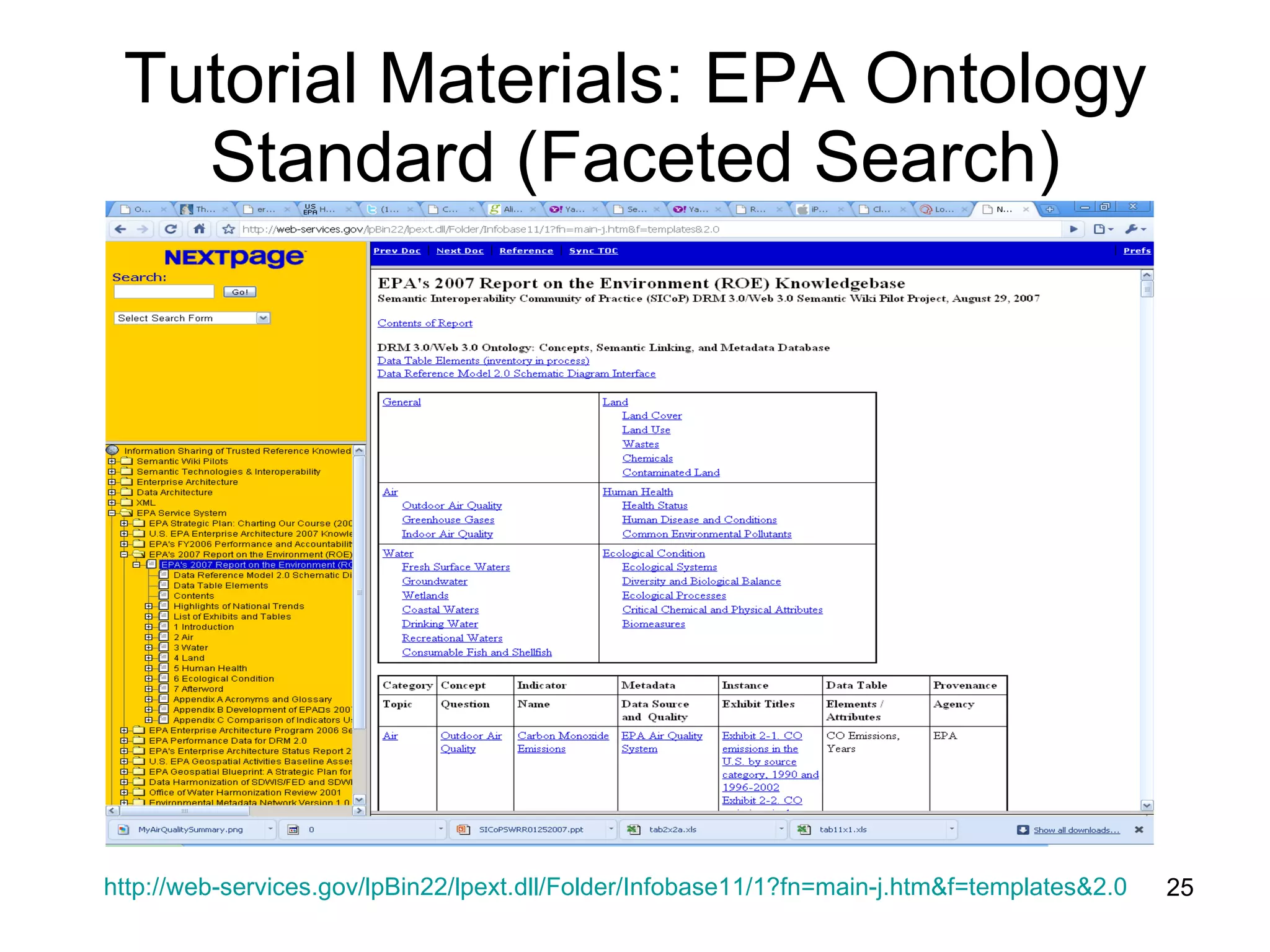 Tutorial Materials: EPA Ontology Standard (Faceted Search) http://web-services.gov/lpBin22/lpext.dll/Folder/Infobase11/1?fn=main- j.htm&f =templates&2.0   