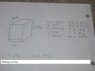 Making a cut list.
 