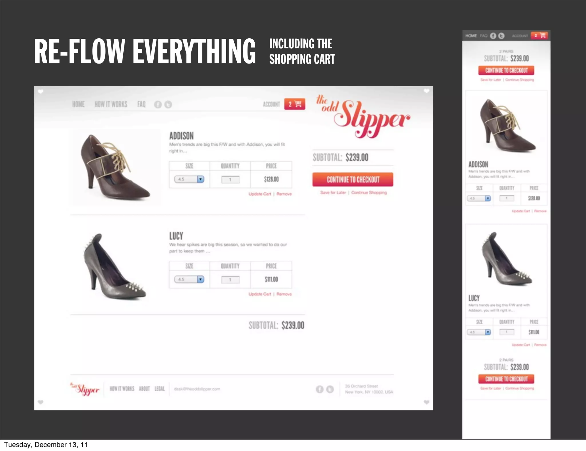 RE-FLOW EVERYTHING   INCLUDING THE
                             SHOPPING CART




Tuesday, December 13, 11
 