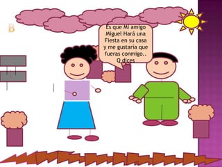 Es que Mi amigo
Miguel Hará una
Fiesta en su casa
y me gustaría que
fueras conmigo..
Q dices
 