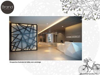 Perspectiva ilustrada do lobby com concierge 
 