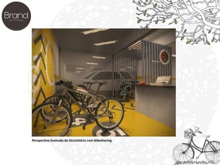 Perspectiva ilustrada do bicicletário com bikesharing 
 