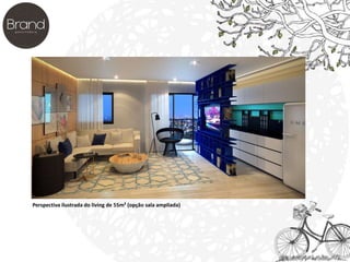 Perspectiva ilustrada do living de 55m² (opção sala ampliada) 
 