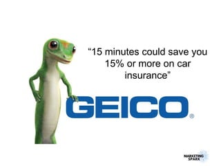 “15 minutes could save you
15% or more on car
insurance”
 