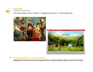 Coca-Cola > Brand Case Study

The Coke Side of Life > Global > Happiness Factory > Viral & Microsite




New World Of Coke - Documentary:
Happiness factory was accompanied by a documentary-style viral & microsite
 
