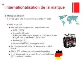 Quel Circuit de distribution?  Lancement en masse dès le 1er jour de sa commercialisation Tous les hypermarchés et supermarchésDiscothèques (cible jeunes)Puis dans les bars, cafés, hôtels et restaurants Distribution progressiveElargissement de l’offre?Coca-Cola Zero (2007) Coca-Cola Zero sans caféine (2010)Diversification progressive de l’offreVers un total zéro contrainte! Une PLV renversante!