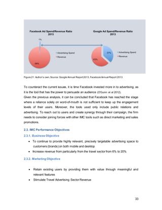 33
the campaign will focus on grades ABC1, as these are most likely to have had the
chance to travel and are able to produce the required and desired content.
Figure 22: Author’s own,Source: creativebrandmarketing.com
2.4.2. Millennials Psychographic Profile
Psychographic segmentation differentiates and combines consumers with regards to
their psychological dimensions, such as values, lifestyles, attitudes, interests and
opinions (Mullen and Johnson 1990). This type of segmentation is usually used when
purchasing behavior is associated with the lifestyle or personality of consumers (Jobber
1995). The campaign will use a combination of functional and emotional attributes
through their communication channels to appeal to an audience as large as possible.
However, the contest/prize motivated sales promotion, which will be described later in
the campaign strategy, will try to more specifically speak to a type of “millennial
personality” that particularly could represent Facebook well.
Participation
Previously, it was suggested that the firm consider transforming its stakeholder matrix by
moving the general public to the key player quadrant, where they can be actively
involved in decision making processes. Millennials are ideal candidates to be involved in
processes, as they belong to the generation that has overcome the stage of being
 