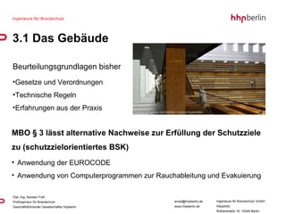 Beurteilungsgrundlagen bisher Gesetze und Verordnungen Technische Regeln Erfahrungen aus der Praxis MBO § 3 lässt alternative Nachweise zur Erfüllung der Schutzziele zu (schutzzielorientiertes BSK) Anwendung der EUROCODE Anwendung von Computerprogrammen zur Rauchableitung und Evakuierung  3.1 Das Gebäude Quelle: © hgmerz architekten museumsgestalter 