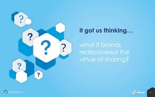 ?
it got us thinking…

?

?

?

?

what if brands
rediscovered the
virtue of sharing?

?
4

 