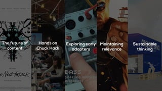 The future of
content
Hands on
Chuck Hack
Exploring early
adopters
Maintaining
relevance
Sustainable
thinking
 