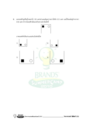 9. มองยอดตึกสูงที่อยูไกลออกไป 100 เมตรผานเลนสนูนความยาวโฟกัส 0.15 เมตร และใหเลนสอยูหางจากตา
   0.60 เมตร ถาภาพยอดตึกเมื่อมองดวยตาเปลาเปนดังนี้




    ภาพยอดตึกที่เห็นผานเลนสจะเปนดังขอใด

    1)                                                  *2)




    3)                                                   4)




                 โครงการแบรนดซัมเมอรแคมป 2010   _________________________ วิทยาศาสตร ฟสิกส (53)
 