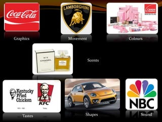 Graphics
Shapes
Colours
Sound
Movement
Tastes
Scents
 