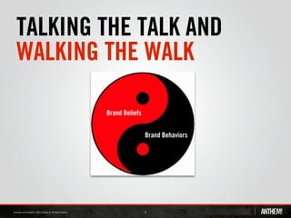 TALKING THE TALK AND
WALKING THE WALK

        Brand Beliefs


                        Brand Behaviors




                        11
 