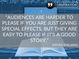 INSPIRATION	
  
“AUDIENCES  ARE  HARDER  TO  
PLEASE  IF  YOU  ARE  JUST  GIVING  
SPECIAL  EFFECTS,  BUT  THEY  ARE  
EAS...