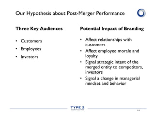 Our Hypothesis about Post-Merger Performance
Three Key Audiences

Potential Impact of Branding

•  Customers

•  Affect re...