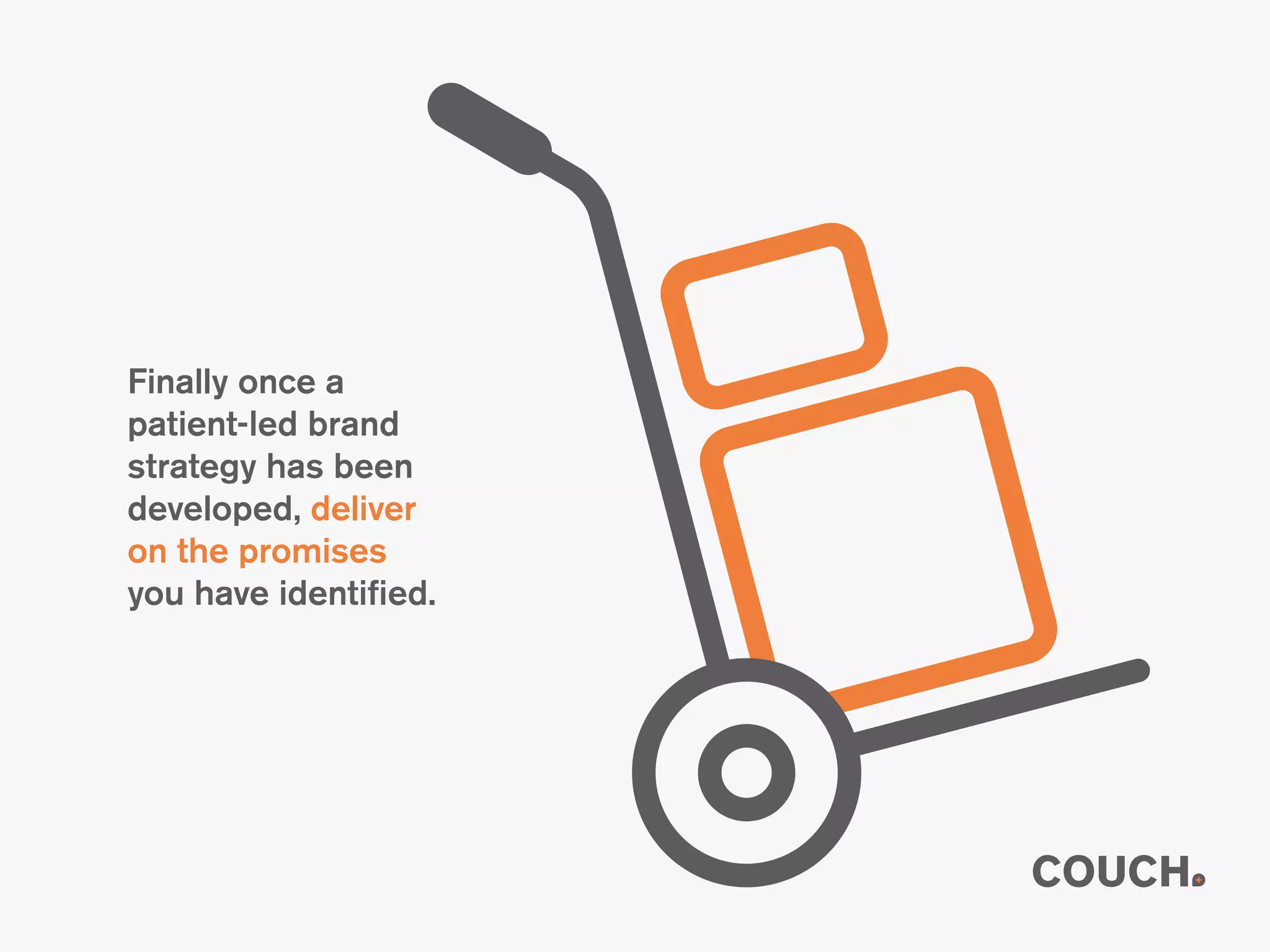 Finally once a
patient-led brand
strategy has been
developed, deliver
on the promises
you have identified.
 