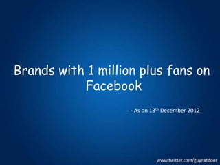 Brands with 1 million plus fans on
           Facebook
                    - As on 13th December 2012
 