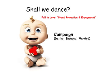 Shall we dance?
Fall in Love: "Brand Promotion & Engagement"

Campaign

(Dating, Engaged, Married)

 