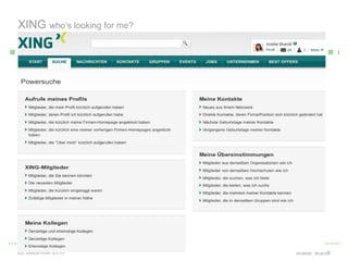 XING  who‘s looking for me? Business Networks : manage groups, manage contacts, access profiles 