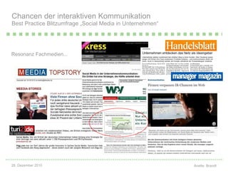 Resonanz Fachmedien...   Chancen der interaktiven Kommunikation Best Practice Blitzumfrage „Social Media in Unternehmen“ 