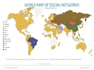 Facebook, Google, Yahoo Top 3 Source: many eyes Time spent on Facebook was greater than time spent on Google sites in the U.S. in August for the first time in history, according to fresh data from comScore. Meanwhile, Yahoo continues its slide from the top of the heap to the bottom. 72% of Internet users are part of at least one social network, which translates to 940 million users worldwide 