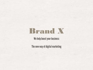 Brand X
We help boost your business
The new way of digital marketing
 